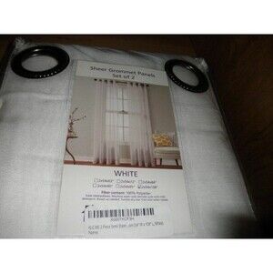 NEW (OPEN BAG)  HLC SEMI-SHEER WHITE GROMMET PANELS (SET OF 2) 54"W X 108" L